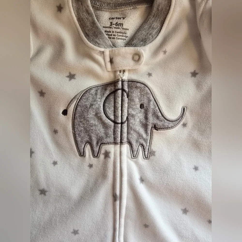 Carter's White and Gray Elephant Sleep Sack Winter Fall Size 3-6 Monthe NWOT